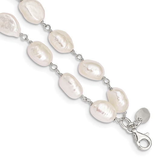 Sterling Silver 2-Strand White Baroque FW Cultured Pearl 8.5in Bracelet 8.5 inches