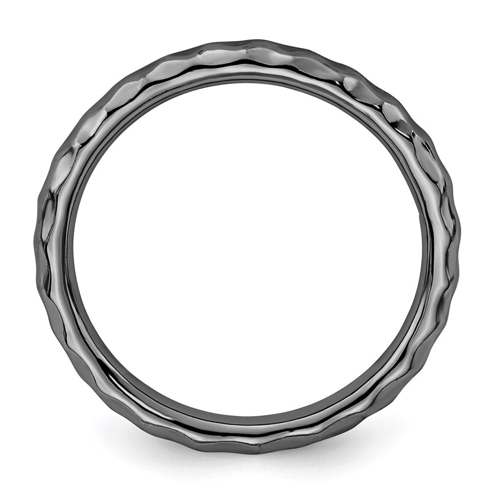 Sterling Silver Stackable Expressions Black-plated Hammered Ring Size -7