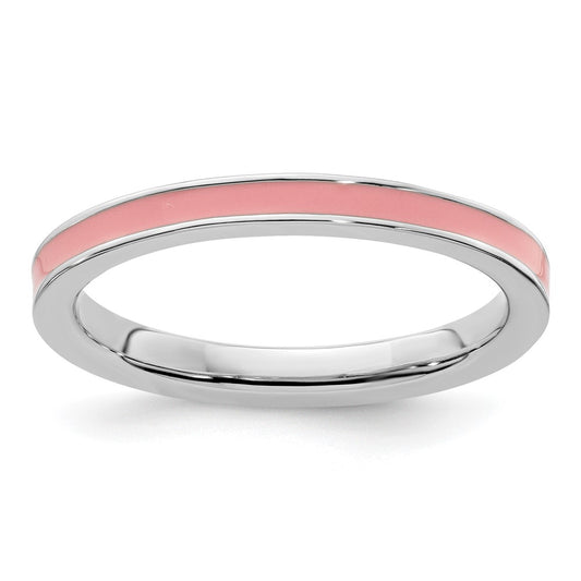 Sterling Silver Stackable Expressions Pink Enameled 2.25mm Ring Size -7