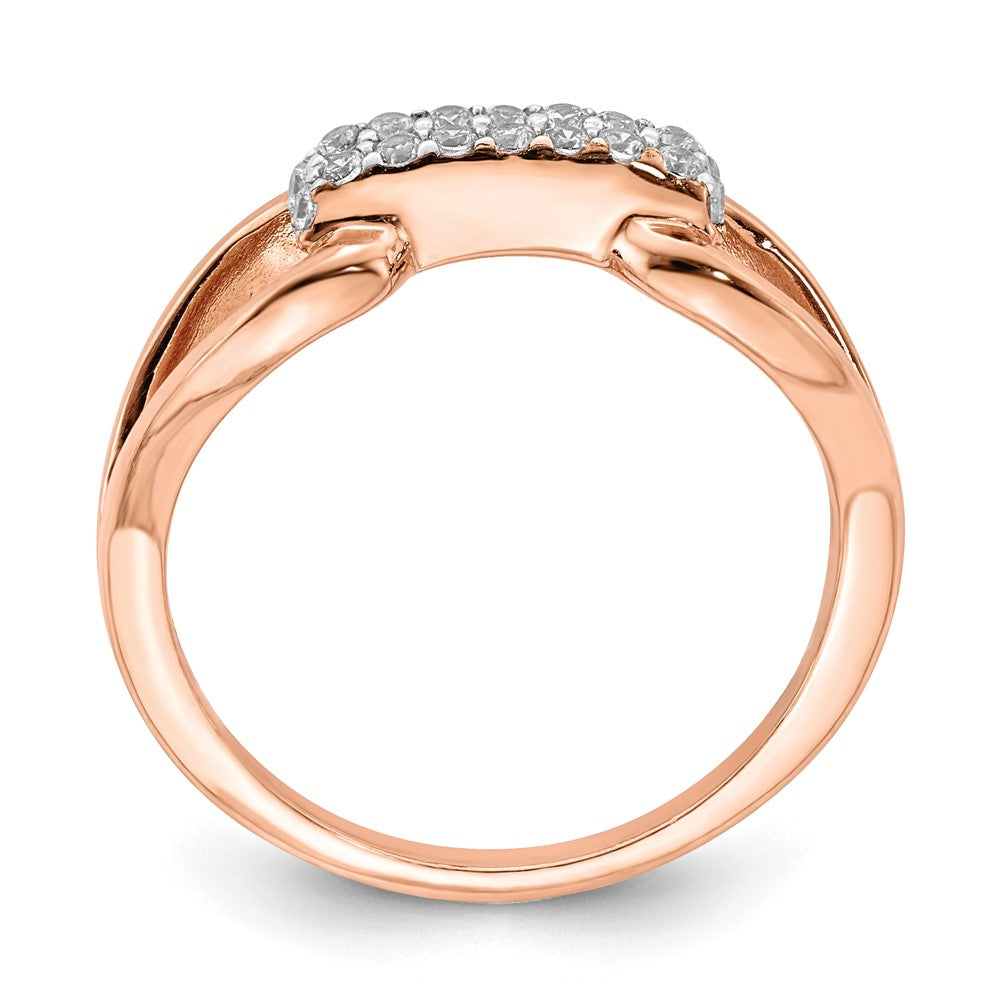Sterling Silver Rose-tone Rectangular CZ Ring