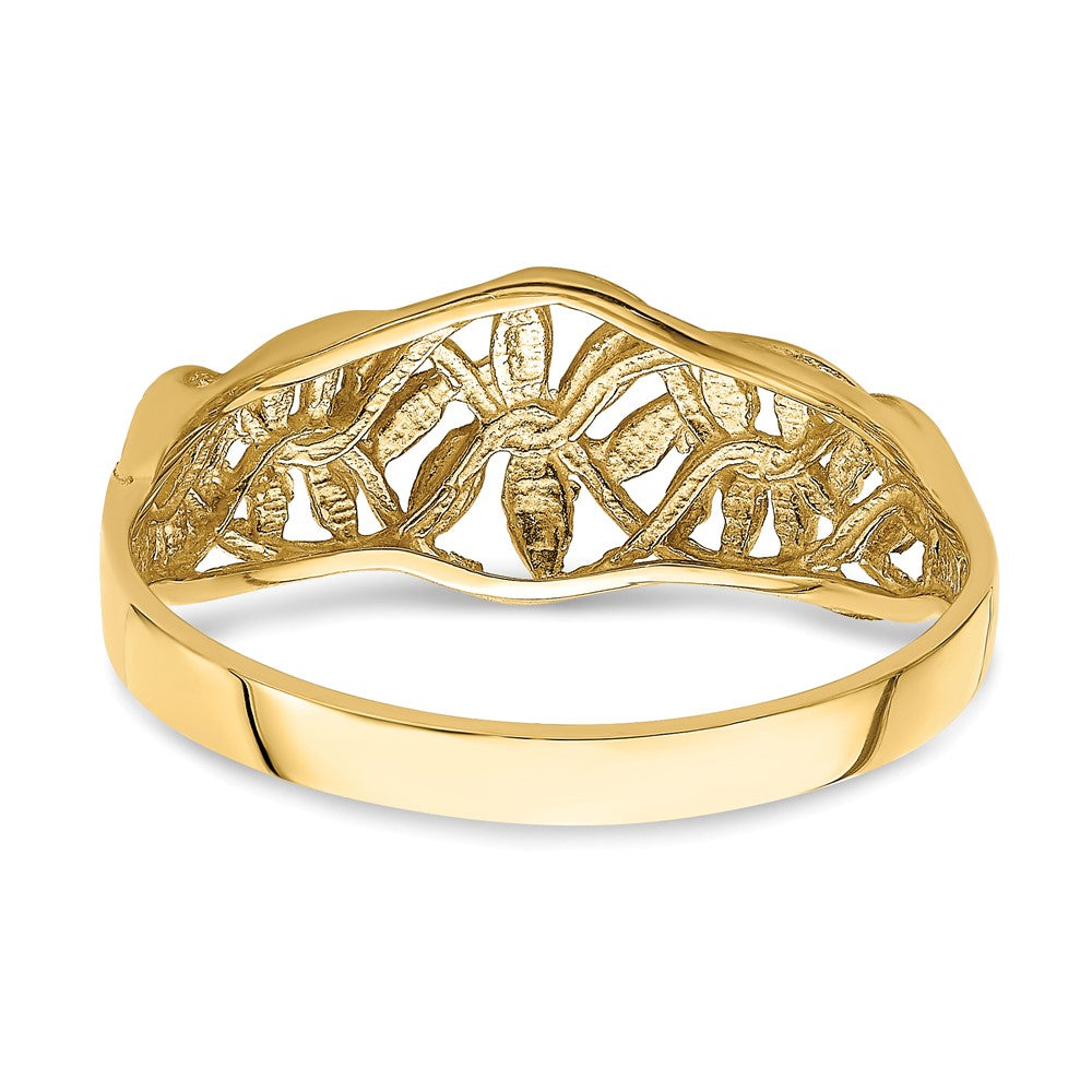 14K Diamond-cut Cut-Out Vine and Leaf Design Dome Ring Size 7.5