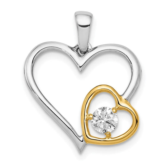 14k Two Tone 1/5 carat Lab Grown Diamond VS/SI+ G+ Double Heart Pendant