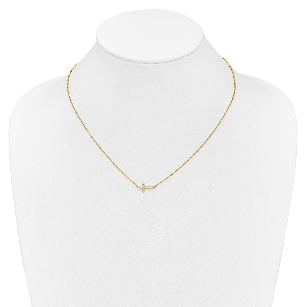 14k 1/6 carat Lab Grown Diamond VS/SI+ G+ 18 inch Sideways Cross Necklace