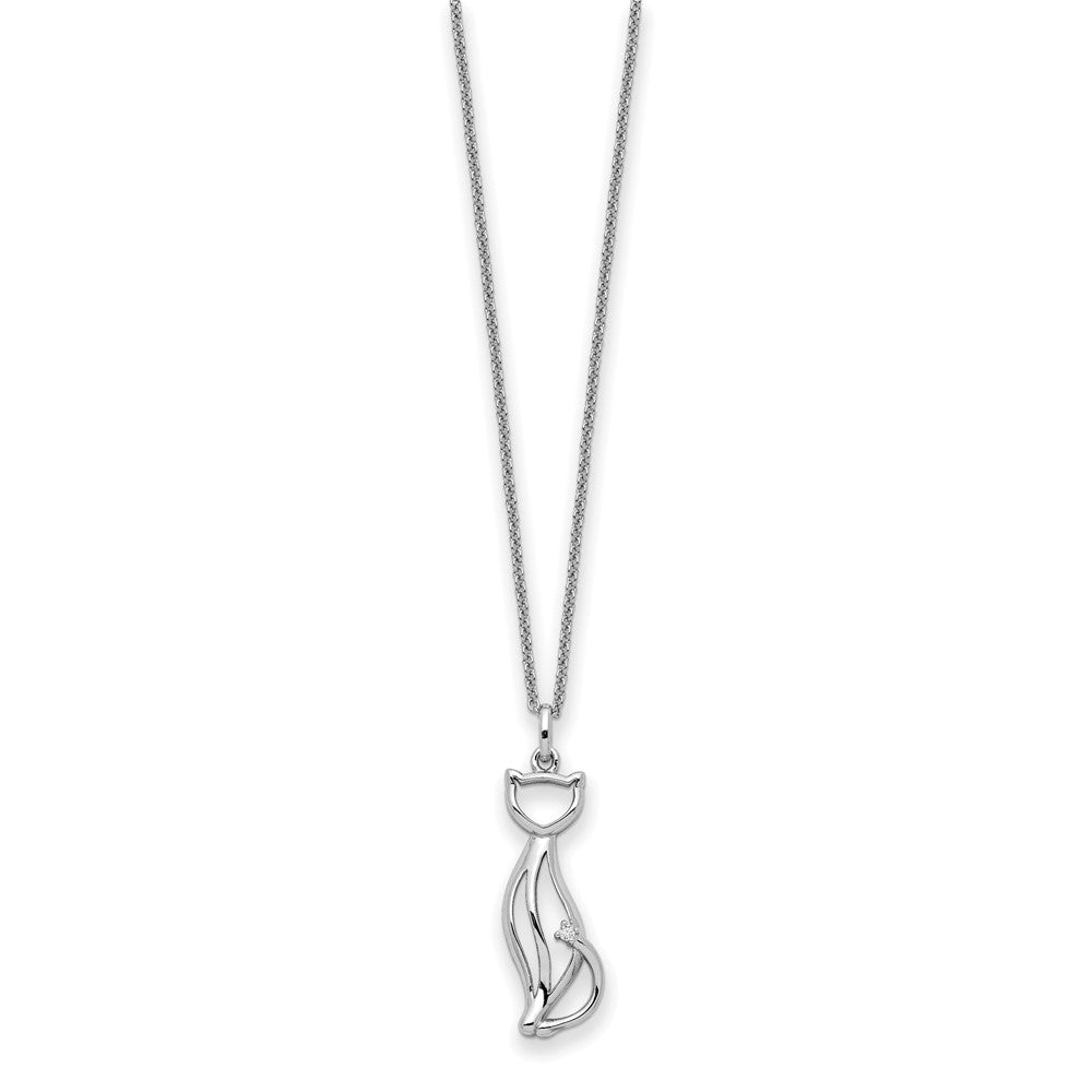 Sentimental Expressions Sterling Silver Rhodium-plated CZ Purrfect Love Cat 18in Necklace 18 Inches