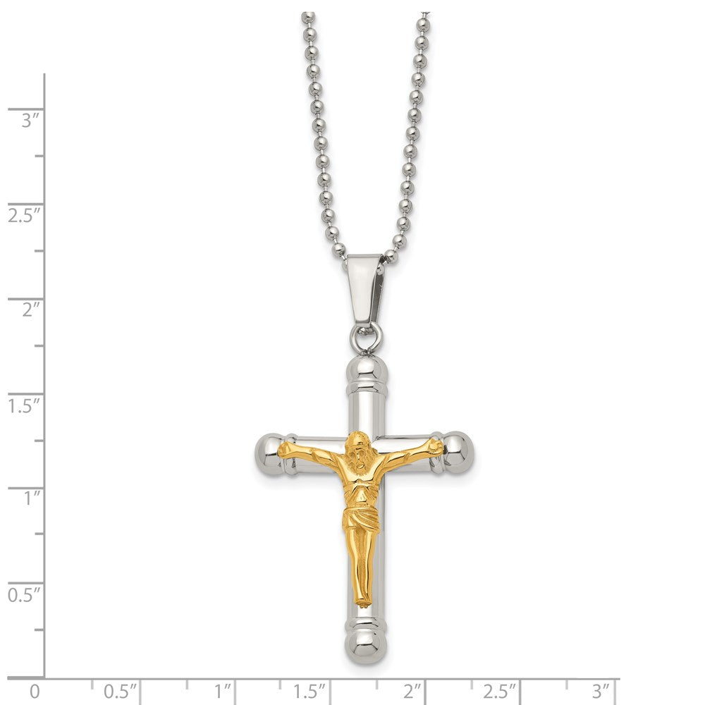 Stainless Steel Polished Yellow IP-plated Crucifix 22in Necklace