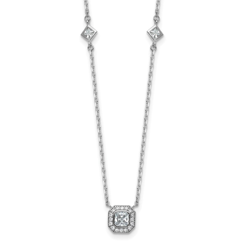 Cheryl M Sterling Silver Rhodium-plated Polished Fancy CZ Station with 2 Inch Extension Necklace 16 Inches