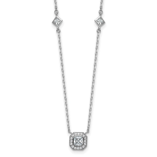 Cheryl M Sterling Silver Rhodium-plated Polished Fancy CZ Station with 2 Inch Extension Necklace 16 Inches