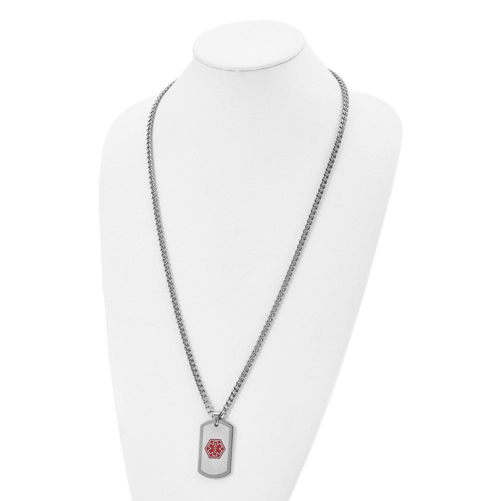 Stainless Steel Brushed & Polished w/Red Enamel Medical ID 30in Necklace