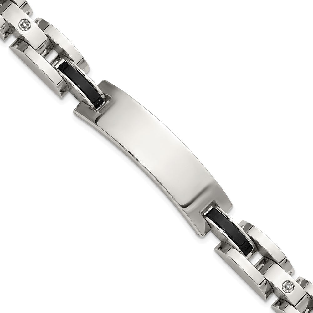 Chisel Stainless Steel Polished with 14K White Gold Accent and .02ct Diamond and Onyx 8.75 inch Bracelet 8.75 inches