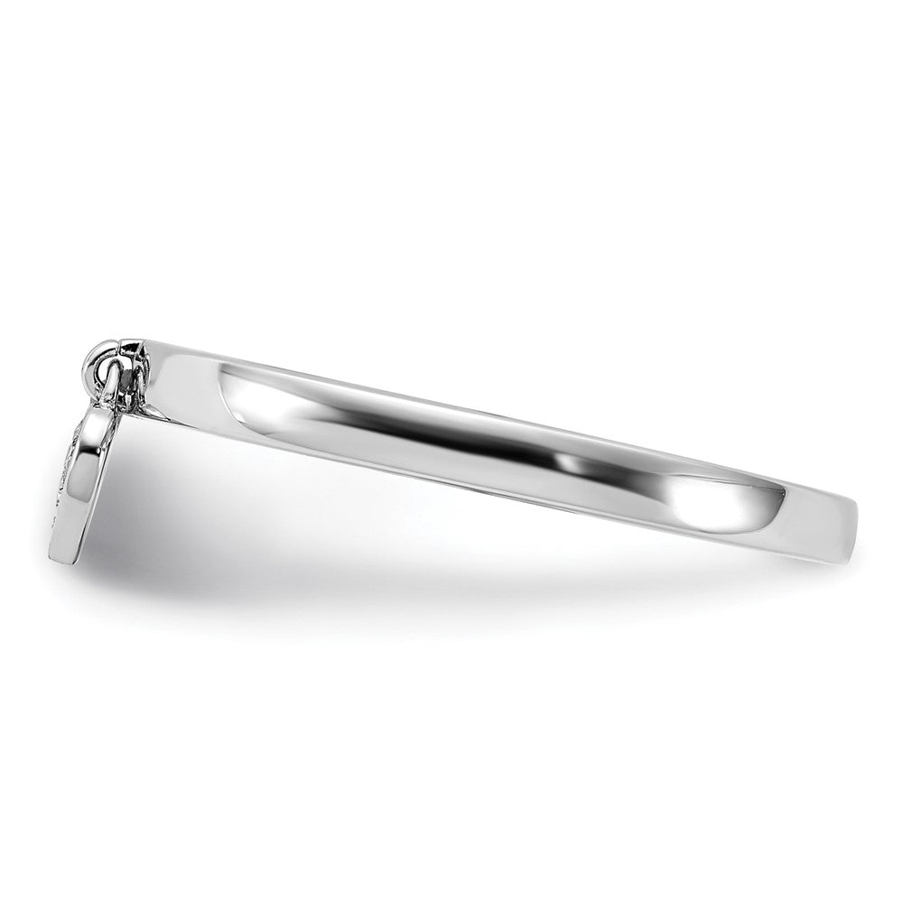 Sterling Silver Rhodium Plated Diamond Heart Dangle Stackable Ring