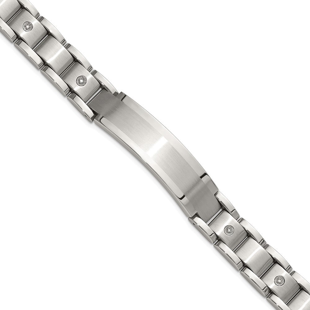 Chisel Stainless Steel Brushed and Polished with 14K White Gold Accent and 1/20ct. Diamond 8.5 inch Bracelet 8.5 inches