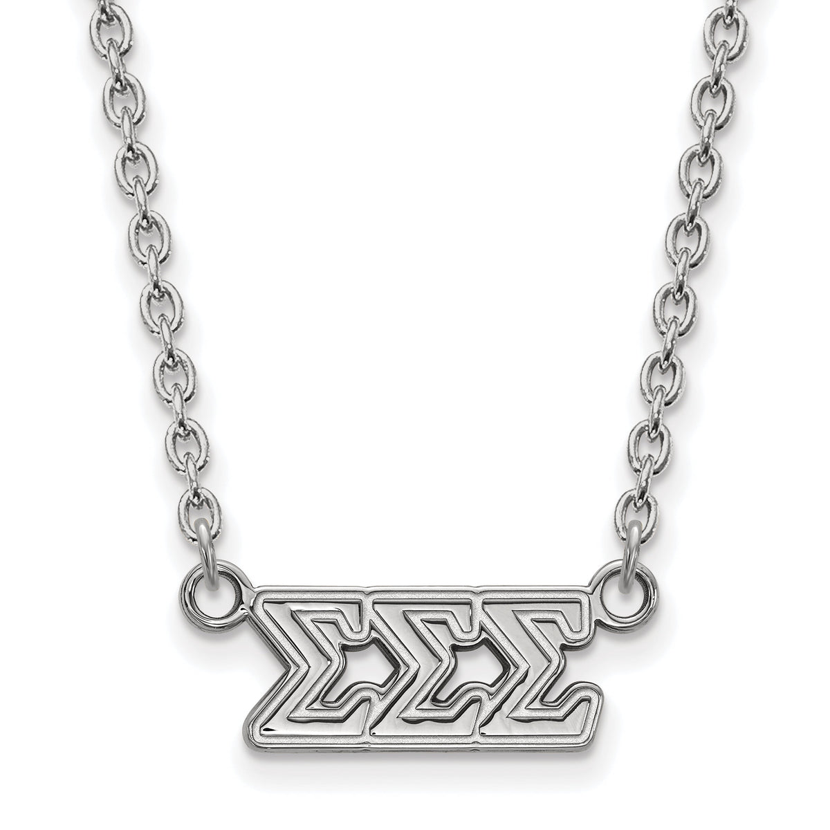 Sterling Silver 18in Official Licensed Greek Sororities Sigma Sigma Sigma (???) Medium Pendant w/ Necklace