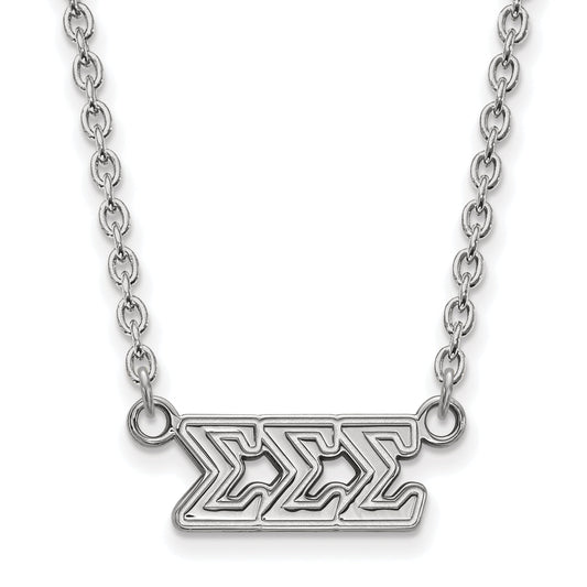 Sterling Silver 18in Official Licensed Greek Sororities Sigma Sigma Sigma (???) Medium Pendant w/ Necklace