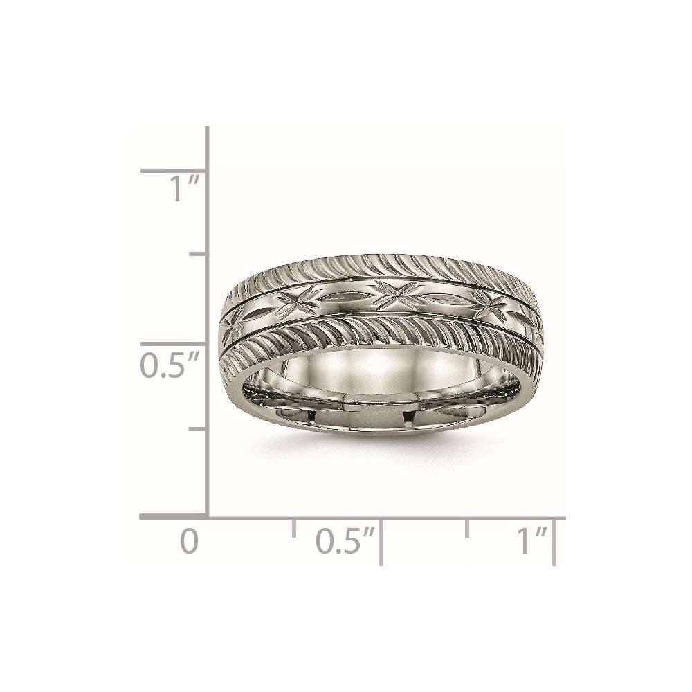 Titanium Polished Diamond Cut 7mm Band Size - 9.5