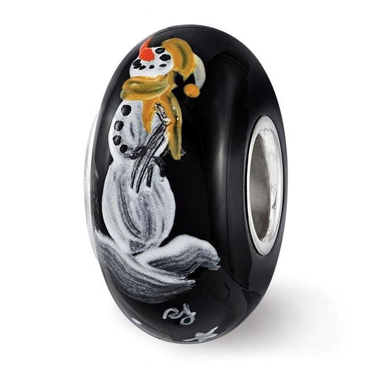 Reflection Beads QRS3695 Sterling Silver Reflections Black Snowman Frosty Nights Fenton Glass Bead