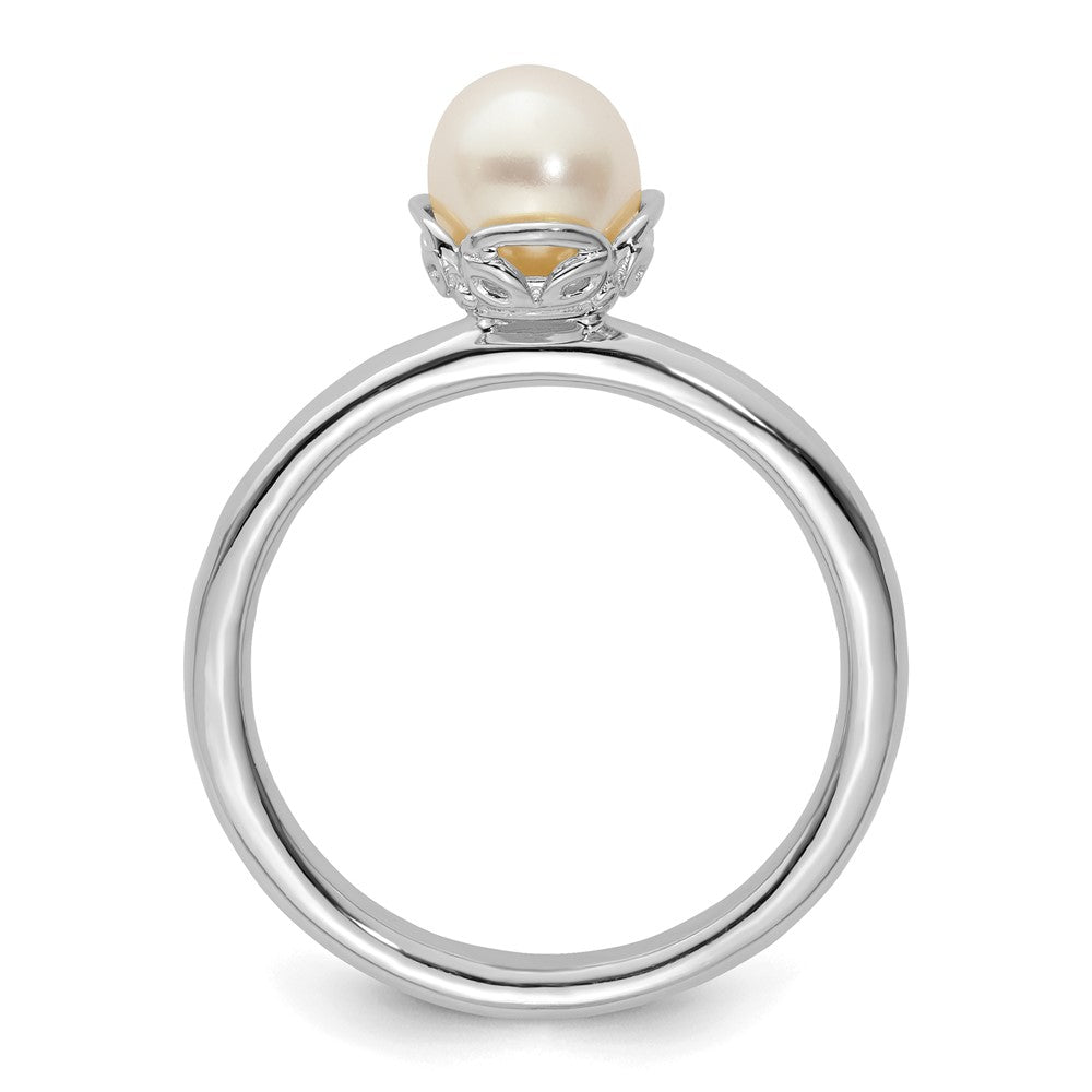 Sterling Silver Stack Exp. Polished White FW Cultured Pearl Ring Size -9