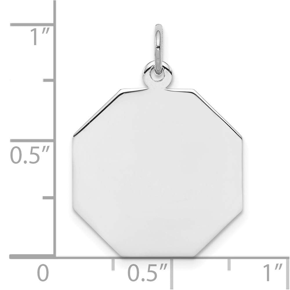 SS Rh-plt Engraveable Octagon Polished Front/Satin Back Disc Charm