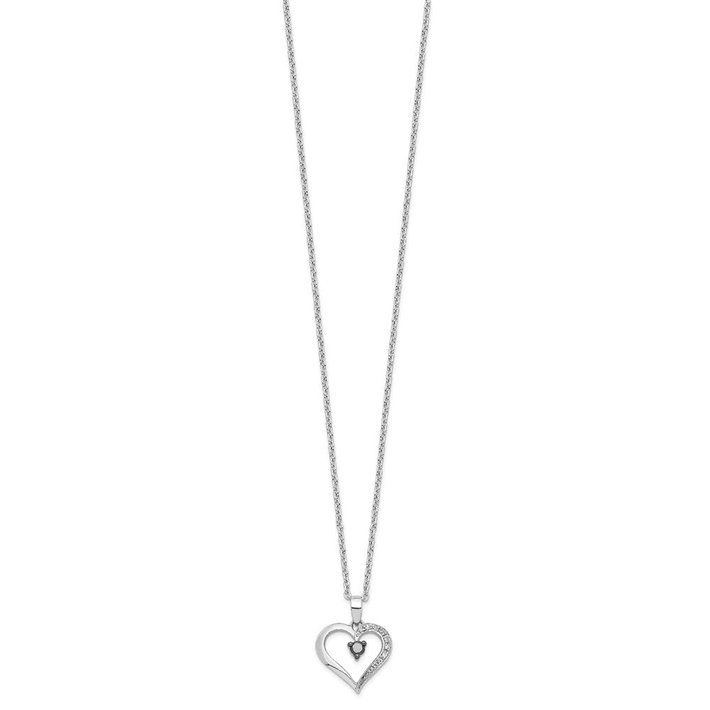 White Night Sterling Silver Rhodium-plated Black and White Diamond Heart 18 Inch Necklace with 2 Inch Extender 18 Inches