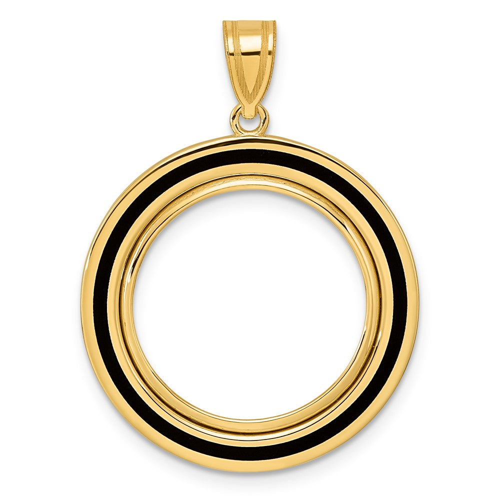 14k Polished Black Epoxy Centerline with 18.0mm Prong Coin Bezel Pendant