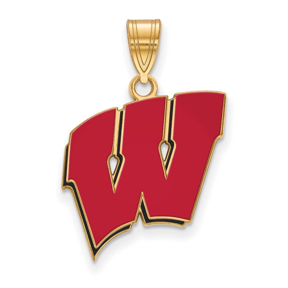 Beautiful Sterling Silver w/GP LogoArt University of Wisconsin Large Enamel Pendant