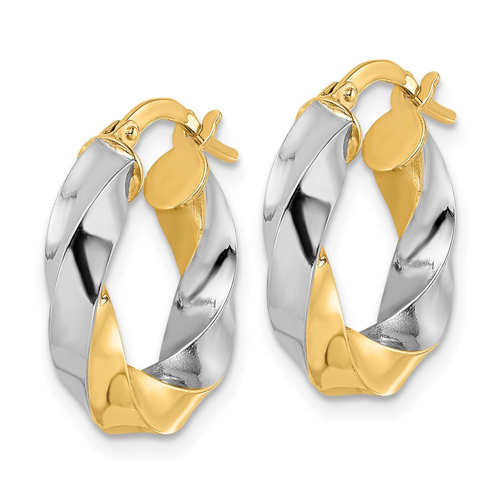 14K & Rhodium Polished Twisted Hoop Earrings