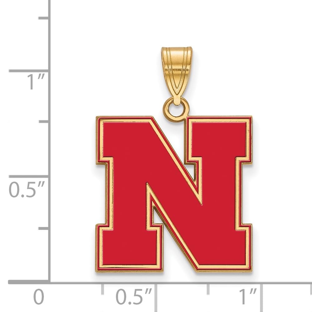 Sterling Silver Gold-plated LogoArt University of Nebraska Letter N Large Enameled Pendant QGP092UNE