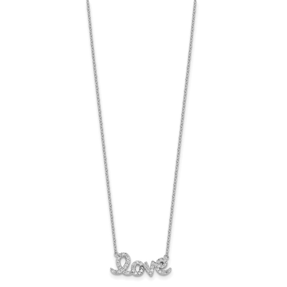 Sterling Silver Rhodium-plated CZ LOVE w/1in ext Necklace 16 Inches