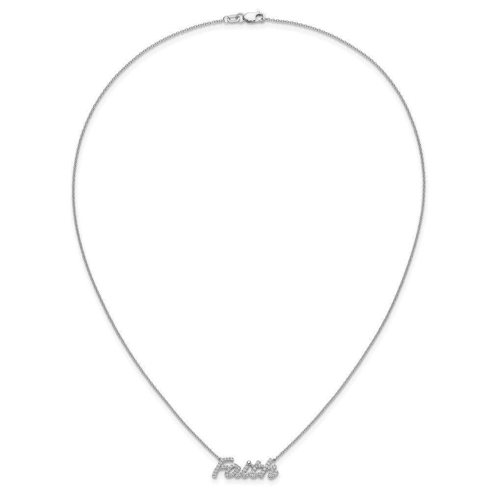 14k White Gold Diamond Faith 18 inch Necklace