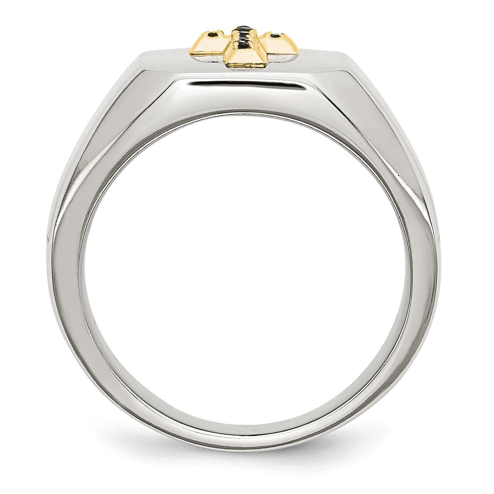 Stainless Steel Polished w/14k Accent 1/15ct Sapphire Cross Signet Ring Size - 11