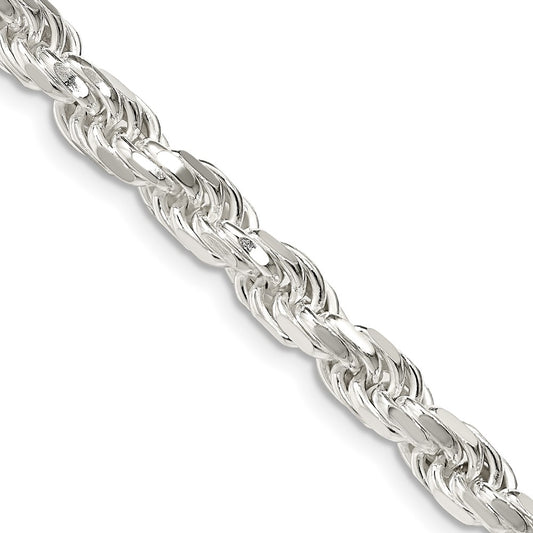 Sterling Silver 5.75mm Diamond-cut Rope Chain 24 Inches