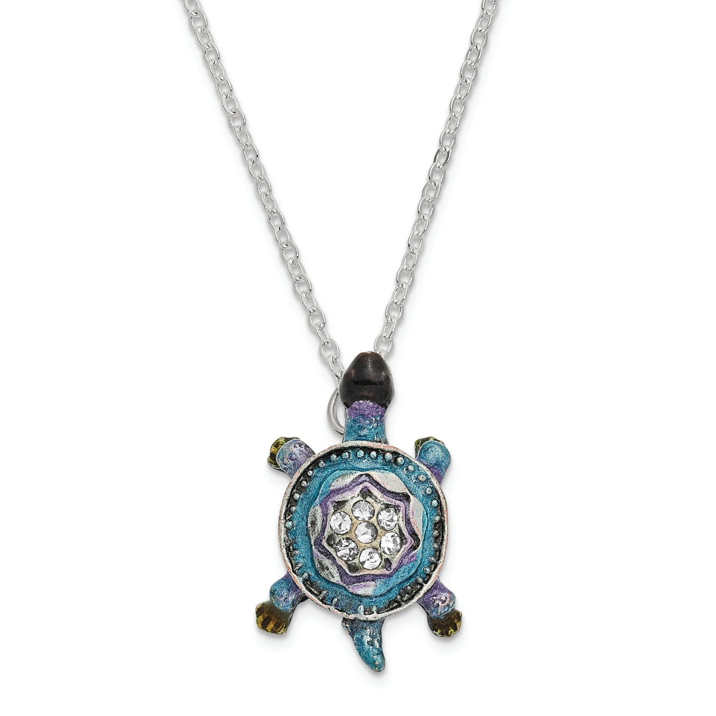Bejeweled Azure Turtle Trinket Box with Charm Pendant