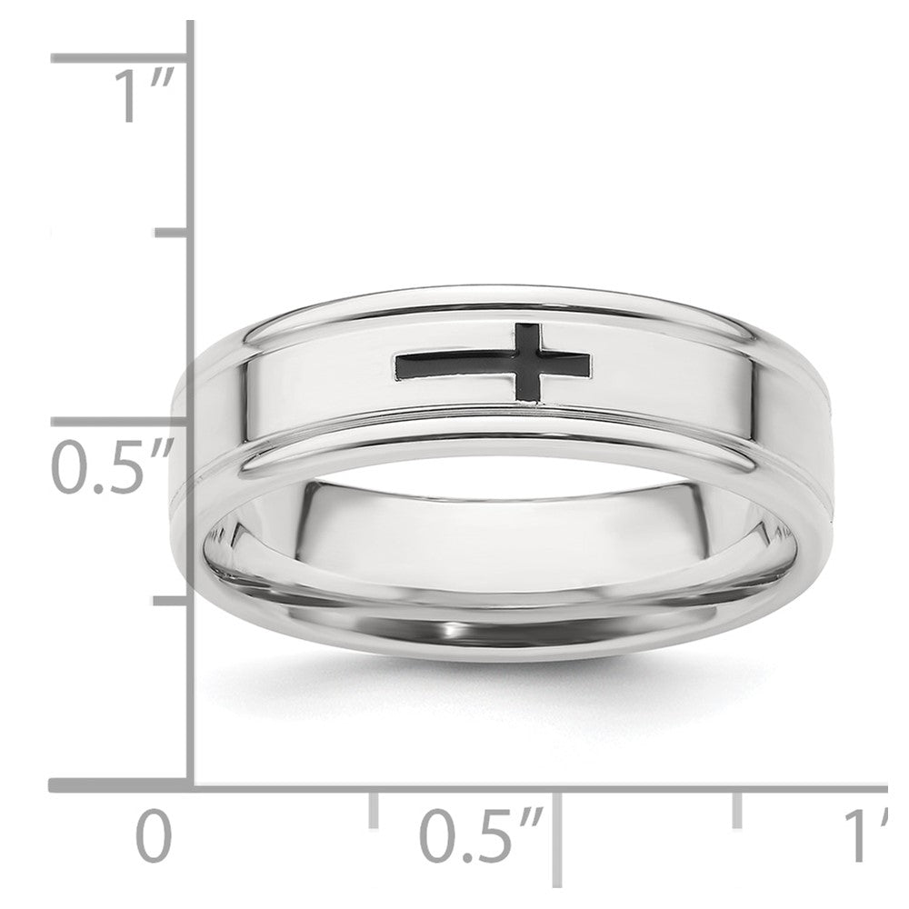 Sterling Silver 6mm Enamel Cross Fancy Band Size 7