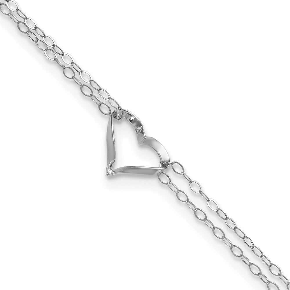 14k White Gold Double Strand Heart 9in Plus 1in ext. Anklet 9 inches