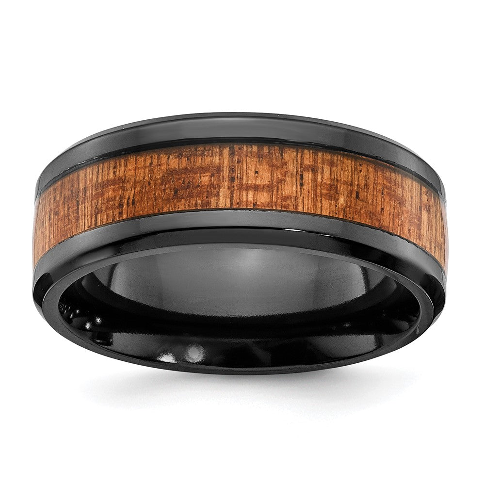 Chisel Black Zirconium Polished with Sapele Wood Inlay 8mm Band Size - 9.5