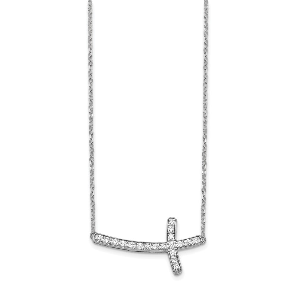 14k White Gold Diamond Sideways Cross 18in Necklace