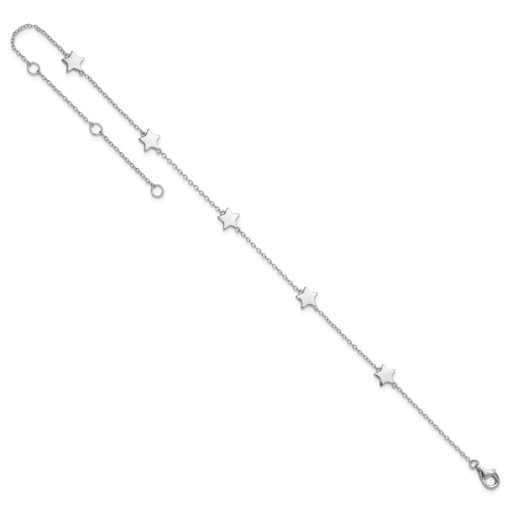 Sterling Silver Rhodium-Plated Stationed Star with 2in Ext. Anklet 8.5 inches