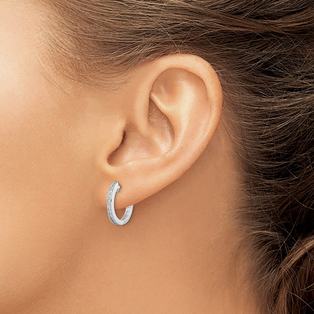 Sterling Silver Rhodium-plated In/Out Pav‚ Hinged Hoop Earrings