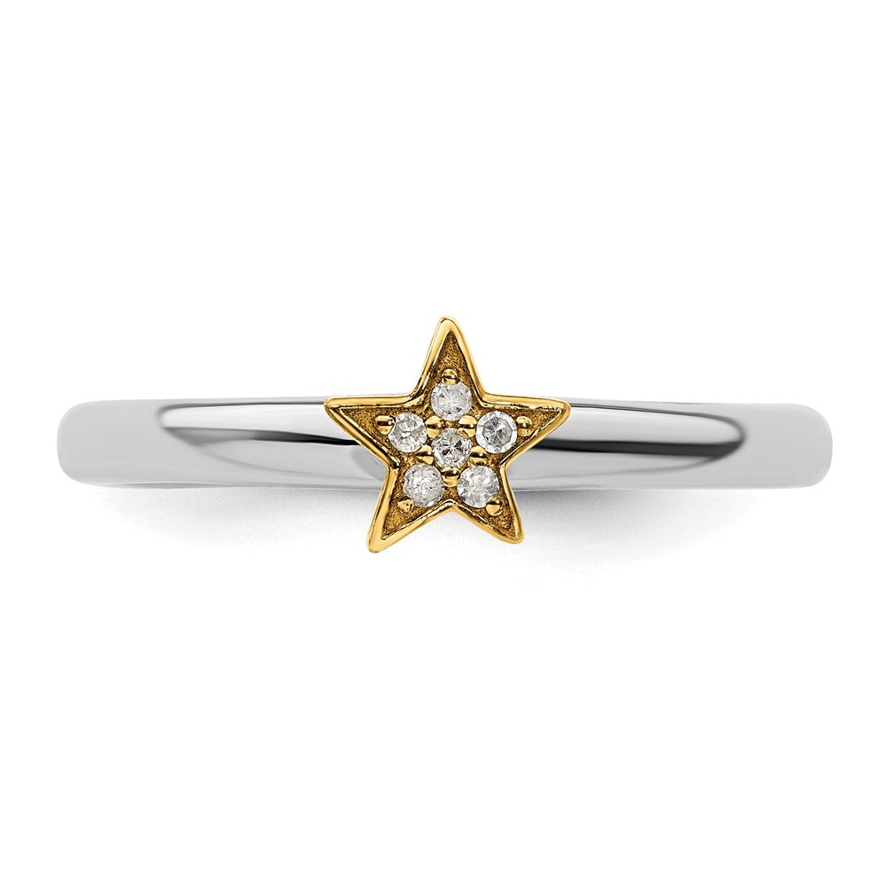 Sterling Silver Stackable Expression Gold-Plated Dia. Star Ring Size -6