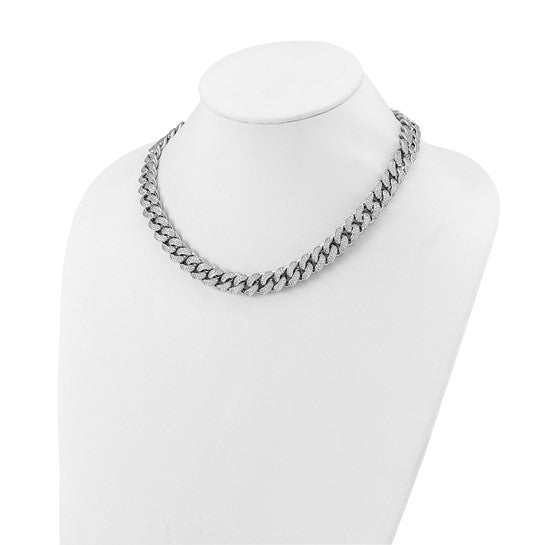 Sterling Shimmer Sterling Silver Rhodium-plated CZ 1300 Stone Curb Link 18 inch Necklace 18 Inches