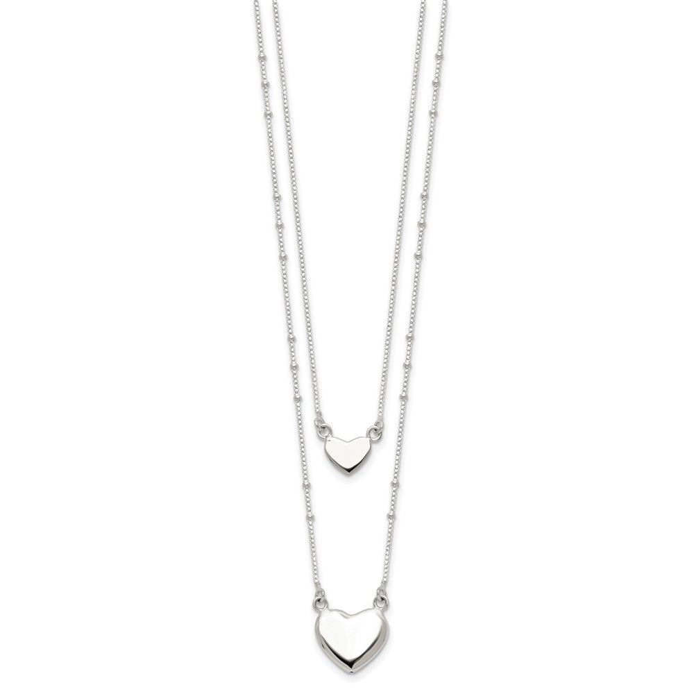 Sterling Silver Polished 2-Strand Heart Dangle Necklace 18 Inches