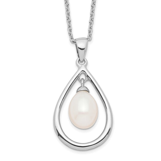 Sterling Silver Rhodium-plated 7-8mm White Teardrop Freshwater Cultured Pearl 17 inch Necklace 17 Inches