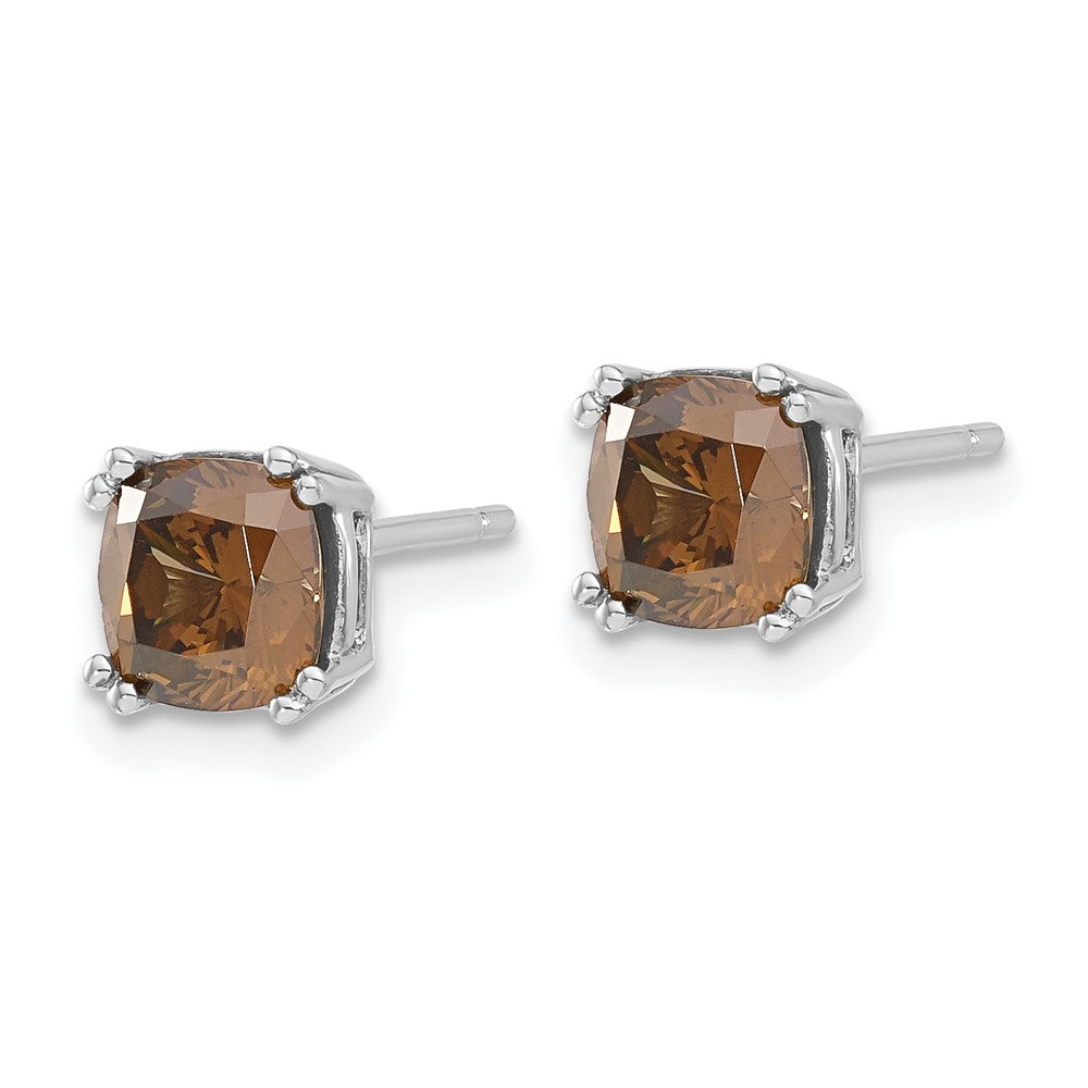 Sterling Silver Rhodium-plated Brown Diamonore CZ 6mm Stud Earrings