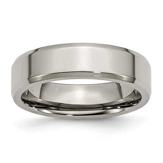 Titanium Polished 6mm Beveled Edge Band Size - 9.5