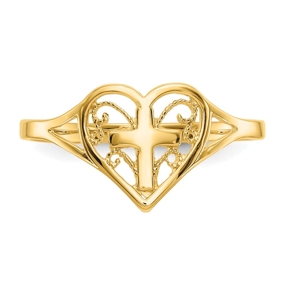 14k Polished Heart w/ Cross Ring Size 6.75