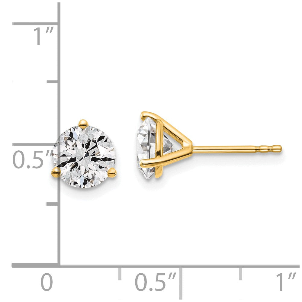 14k Yellow Gold 2 ctw Lab Grown Diamond VS+ F+ Round 3 Prong Heavy Wt. Stud Earrings