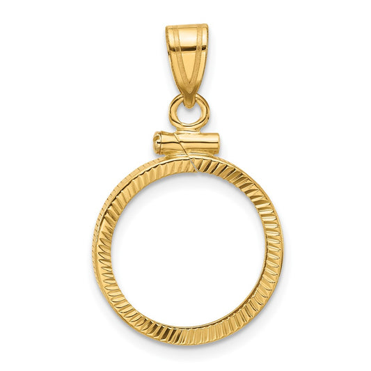 Wideband Distinguished Coin Jewelry 14k Polished and Diamond-cut 16.0mm x 1.35mm Screw Top Coin Bezel Pendant