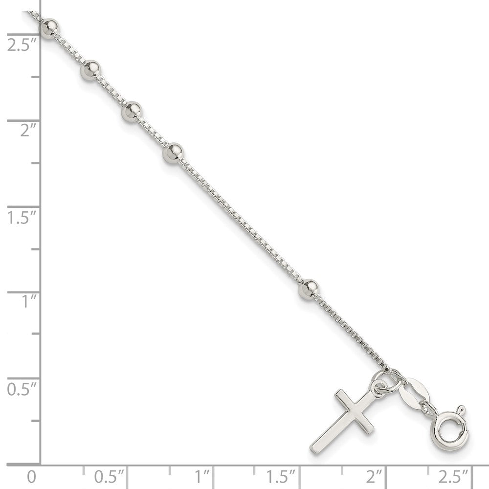 Sterling Silver Polished Beaded Cross 7.25in Bracelet 7.25 inches