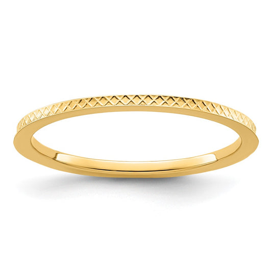 10K Yellow Gold 1.2mm Criss-Cross Pattern Stackable Band Size 8