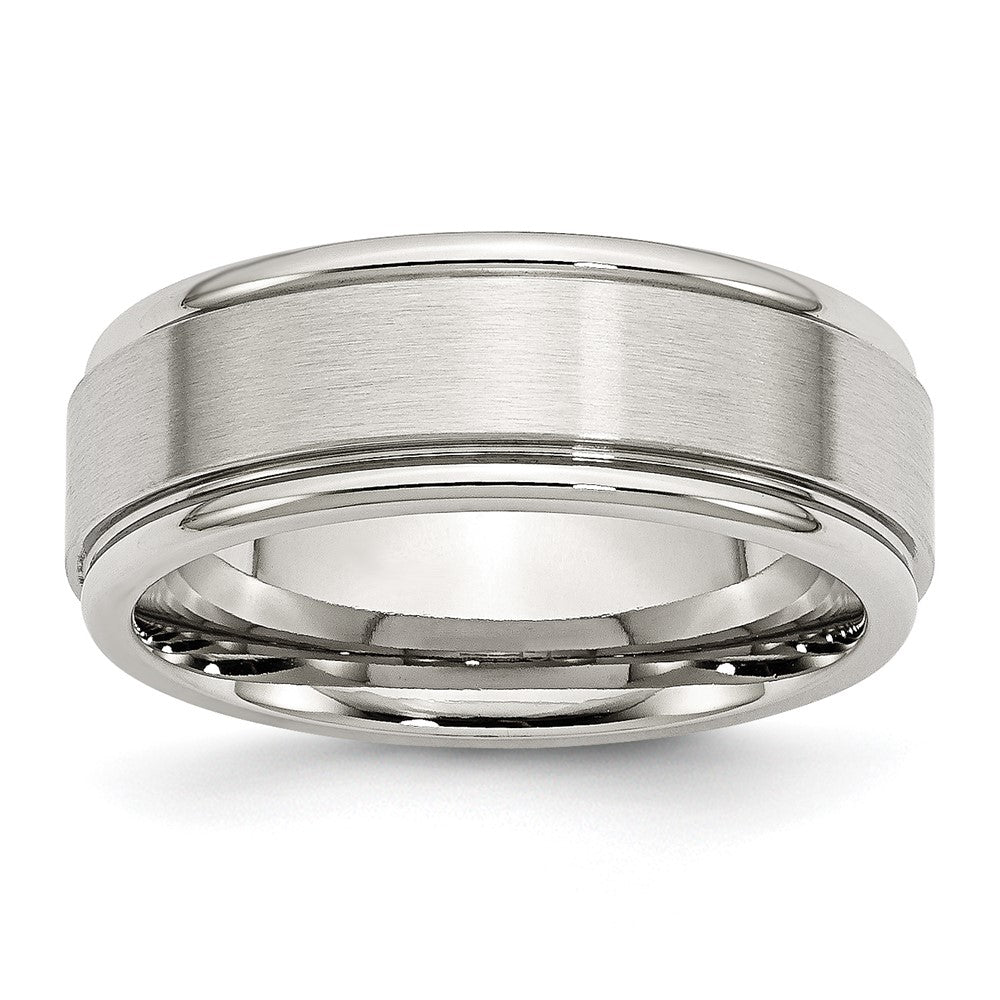 Stainless Steel Polished w/Brushed Center 8mm Ridged Edge Band Size - 9