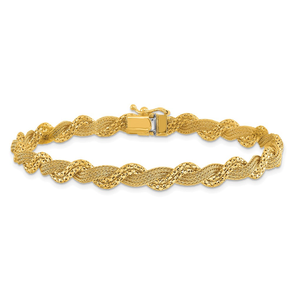 14K Polished/Textured and Diamond-cut Twisted  Bracelet 8  inches